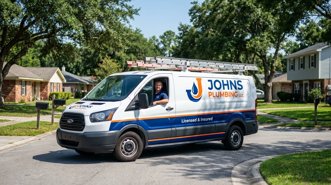 Johns Plumbing LLC service van in Lebanon, ME