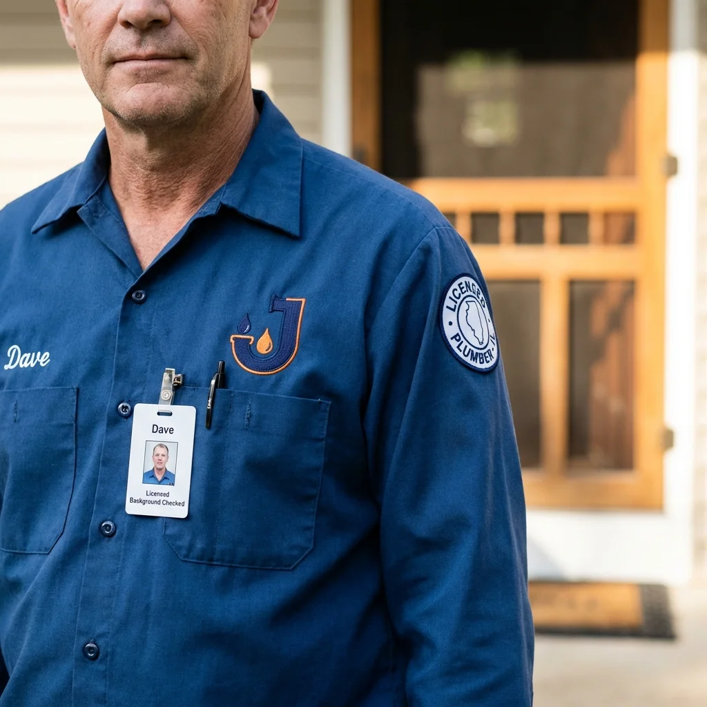 Licensed plumber showing ID badge in Lebanon, ME
