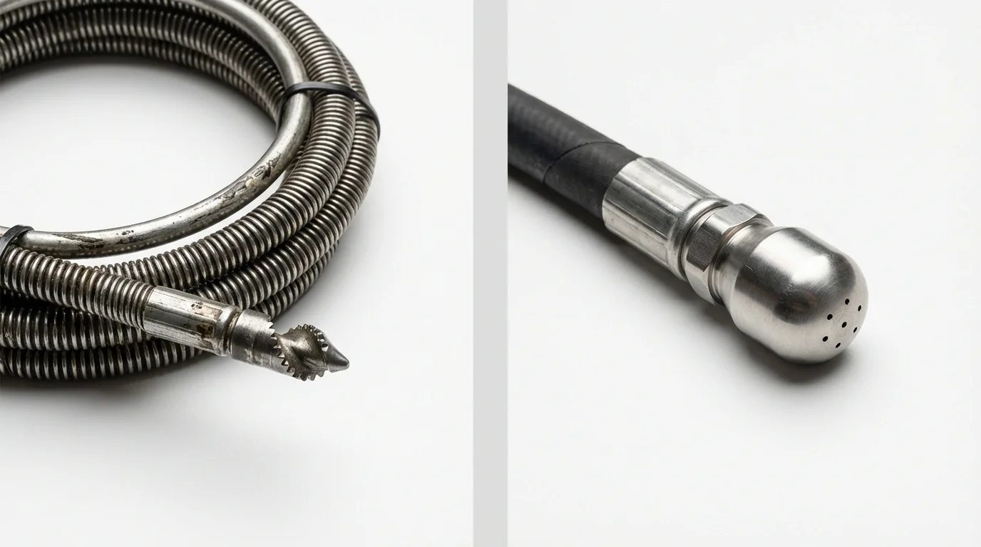 Drain snake cable and hydro jetting nozzle used for drain cleaning in Lebanon, ME